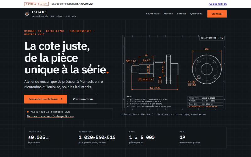 Exemple fictif : site d'atelier d'usinage, sur ordinateur