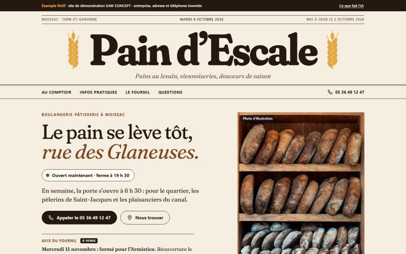 Exemple fictif : site de boulangerie-pâtisserie, sur ordinateur
