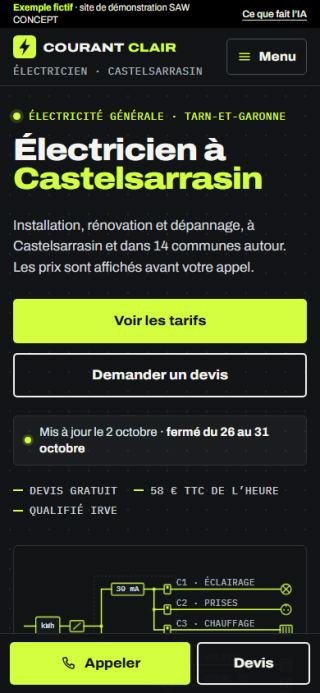 Exemple fictif : site d'électricien, sur téléphone