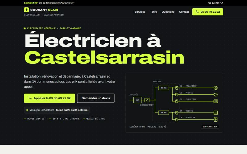 Exemple fictif : site d'électricien, sur ordinateur