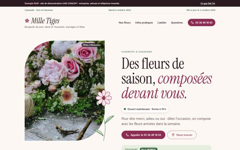 Exemple fictif : site de fleuriste, sur ordinateur